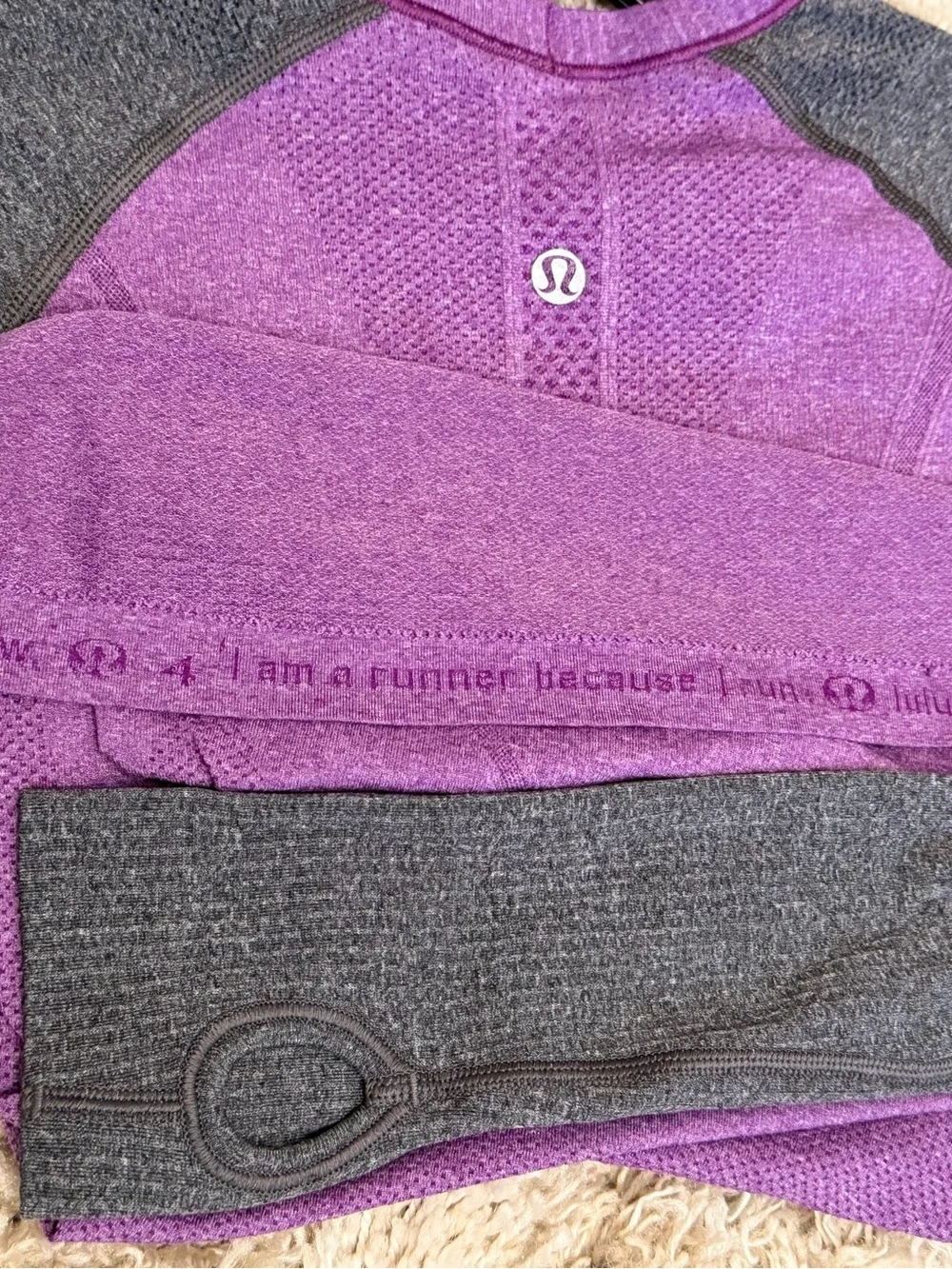 Lululemon Violet Pullover Long Sleeve Top with Gray Raglan Sleeves
